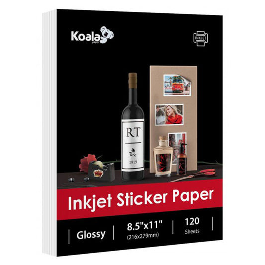 Koala Printable Glossy Sticker Paper 120 Sheets 8.5x11 Inches Full Sheet for Inkjet Printer