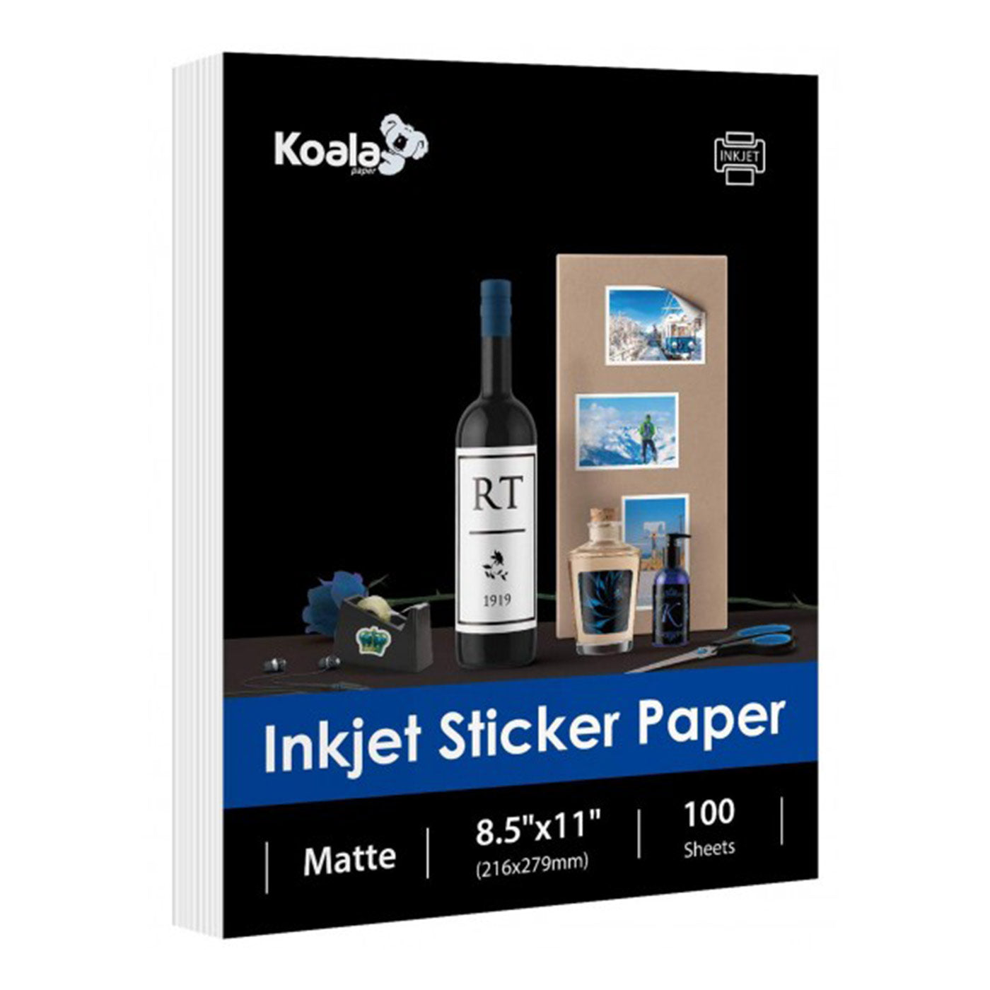 Koala Printable Matte Sticker Paper 100 sheets 8.5x11 inches for Inkjet & Laser Printer