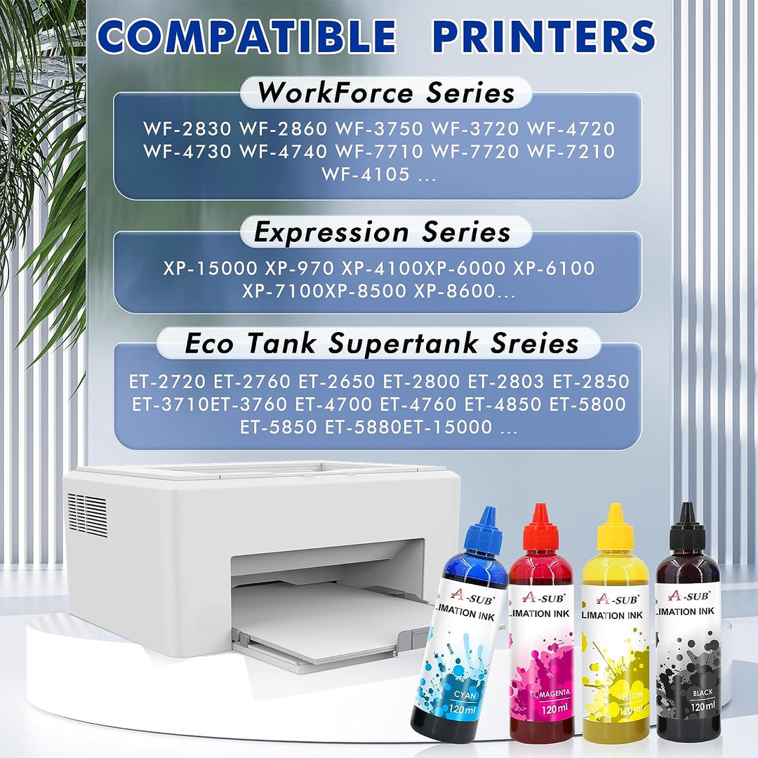 A-SUB Sublimation Ink 4x120ML (CMYK) – Vibrant, Clog-Free for Epson ...