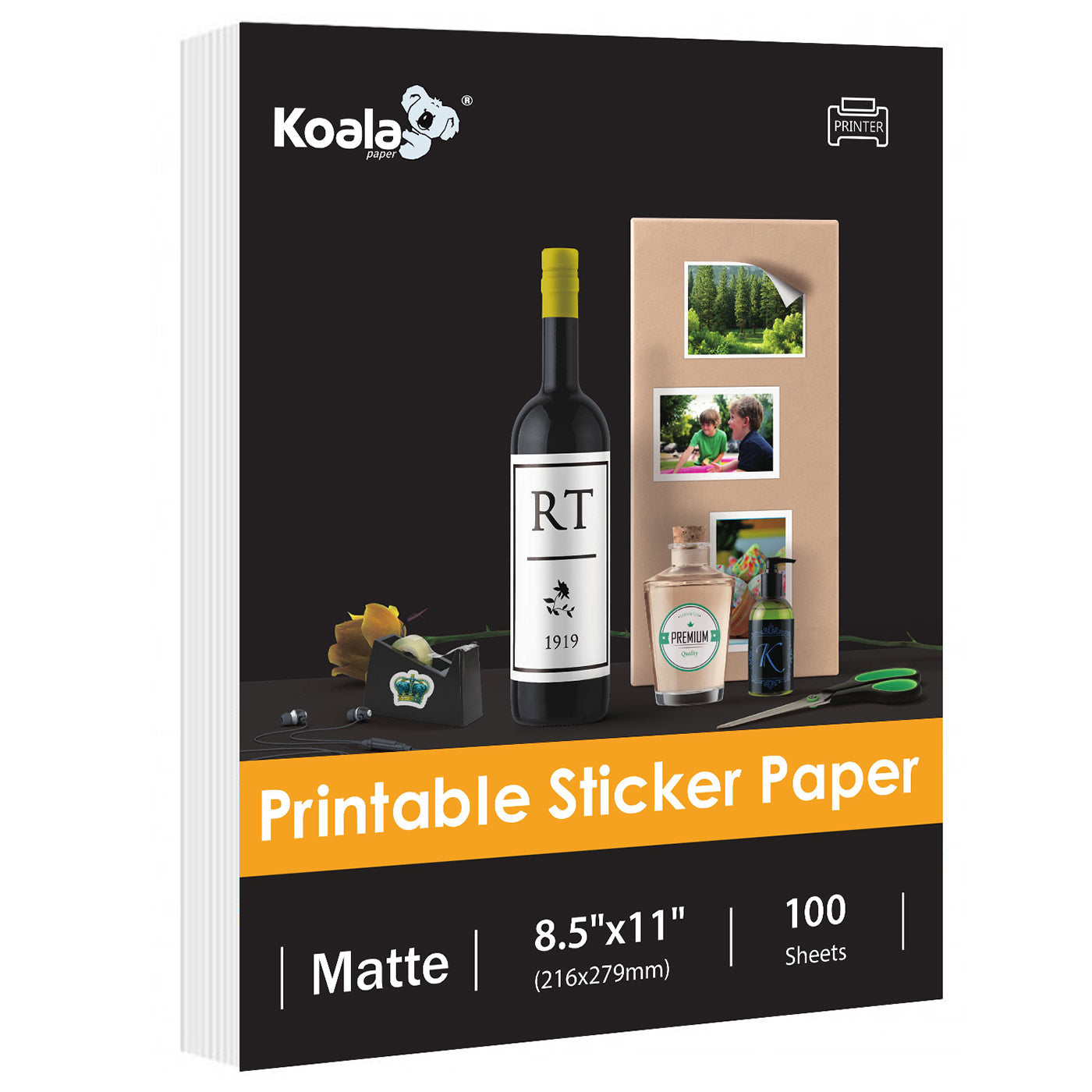 Koala Printable Matte Sticker Paper for Inkjet & Laser Printer 100 She