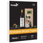 Koala Matte Sticker Paper - Thick 108gsm, 8.5x11", 100 Sheets for Inkjet & Laser Printers