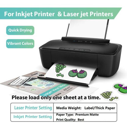 Koala Waterproof Matte Vinyl Sticker Paper Full Sheet for Inkjet Printer 8.5x11 Inches