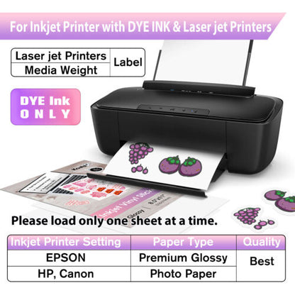 Koala Waterproof Glossy Vinyl Sticker Paper Full Sheet for Inkjet Printer 8.5x11 Inches