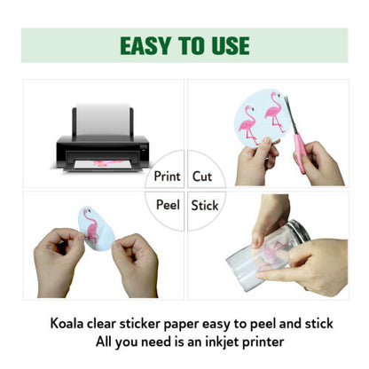 Koala Waterproof Printable Clear Sticker Paper for Inkjet Printers 8.5x11 inches